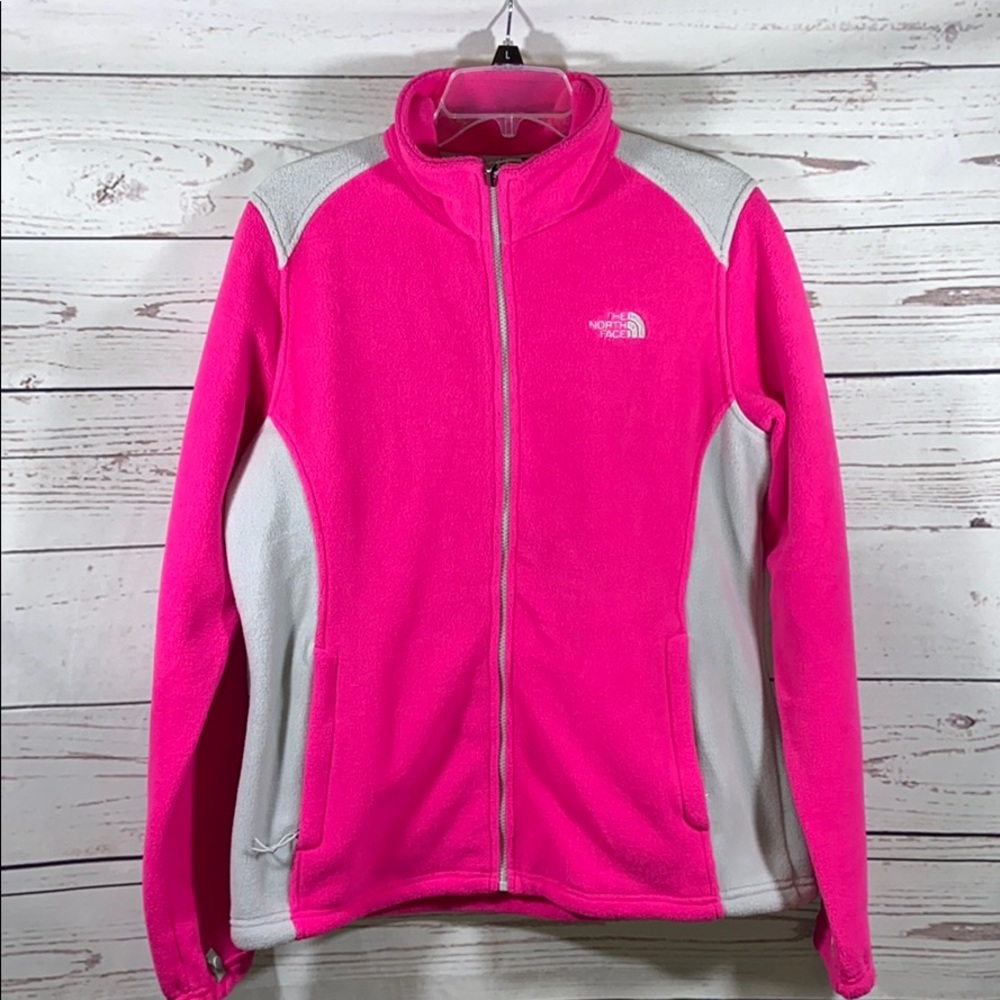 North Face Pink/Gray Fleece Zip-up Jackets, Sz L